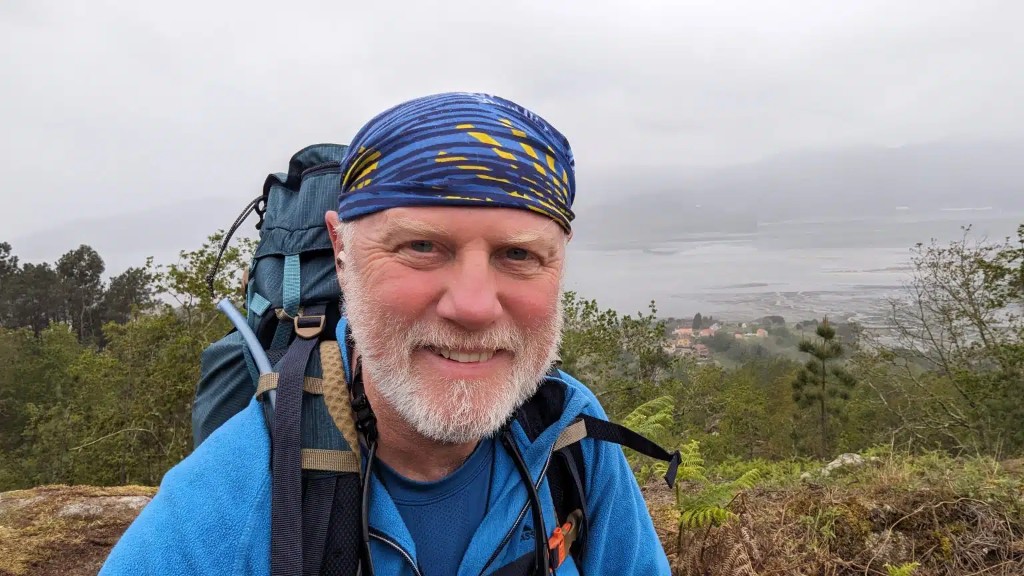 Andrew Considine on the Camino with coastal views through the mist